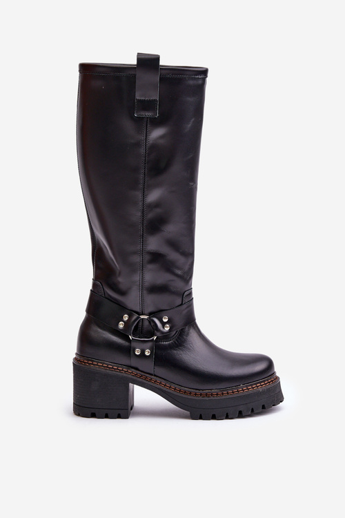 Leather Knee High Women's Boots Black Lewski 3432