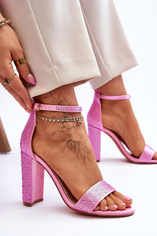 Women's High Heel Sandals With Zircons Pink Idealistic
