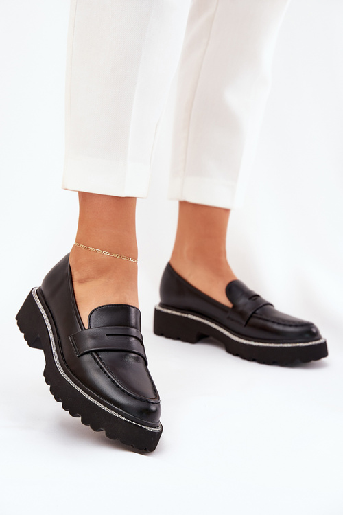 Women's Moccasins Eco Leather With Zirconia Black Wilamla