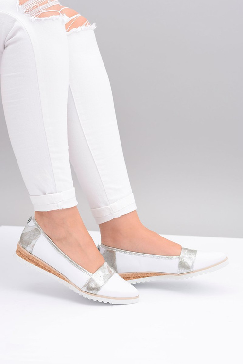 Polskie Skórzane Białe Balerinki Moro Persi