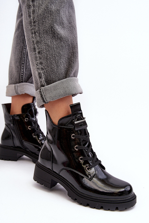 Women's Lacquered Boots with Zip SBarski HY93-91 Black