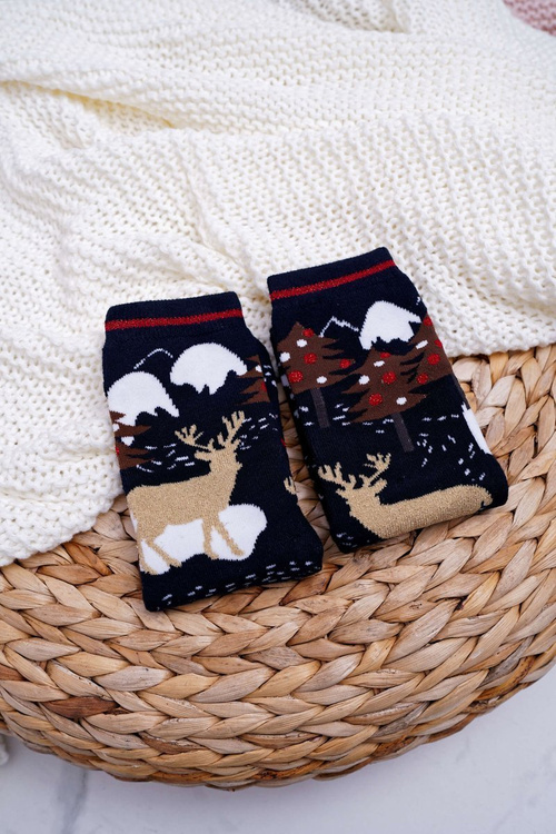 Women's Christmas Socks Antiskid Navy Blue OH DEER