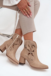 Suede openwork women's ankle boots on heel Zazoo 3647 beige
