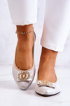 Leather Ballerinas With A White Decoration Golden Joliet