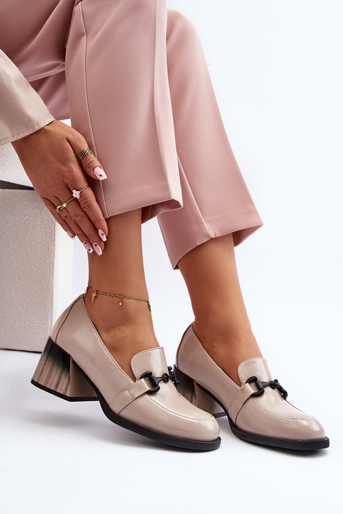 Półbuty Lakierowane Obcas Beżowe Nireva 58309