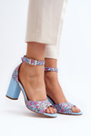 Sandały W Kwiaty Na Słupku Niebieskie Vitamella GG-127