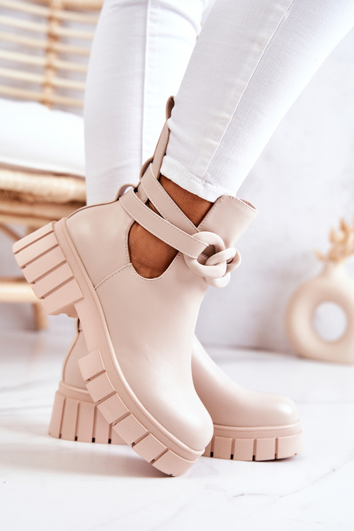 Leather Booties With A Cut Beige Karen
