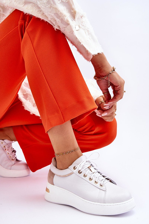 Women's Leather Platform Sports Shoes White Caressa