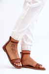 Leather Flat Zipper Sandals Brown Millou