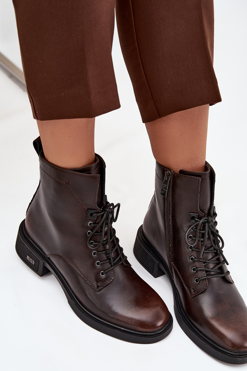 Women's Leather Ankle Boots Low Heel Insulated Vinceza 39955 Chocolate