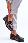 Lacquered Women's Loafers On The Platform With Decoration Black Jonett