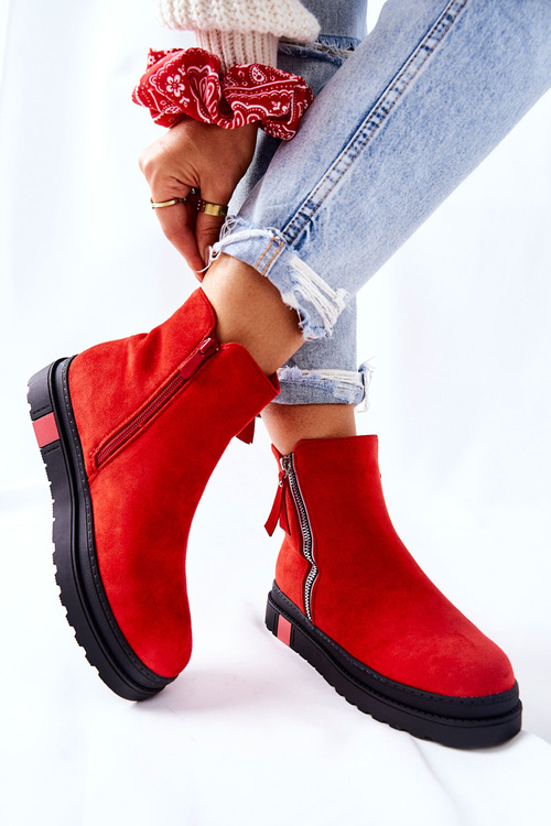 Platform Suede Lace-up Booties Red Nessa