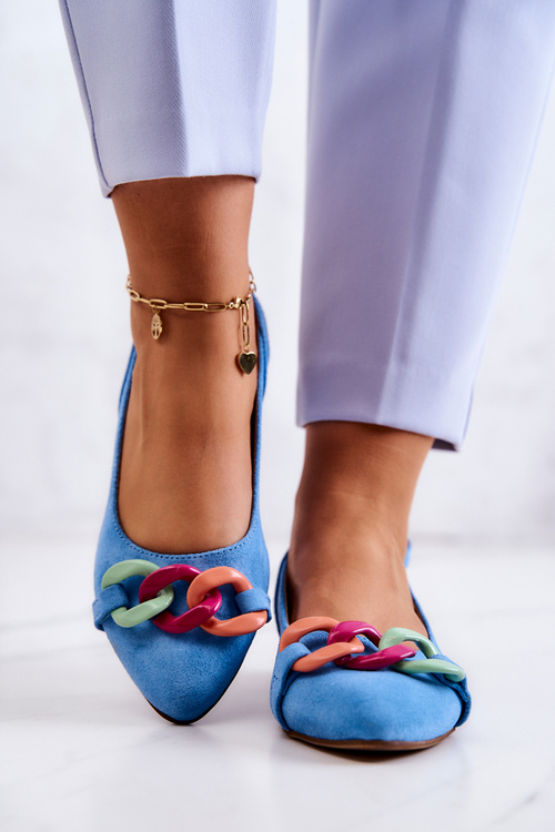 Suede Ballerinas With Chain Lewski Shoes 3125 Blue