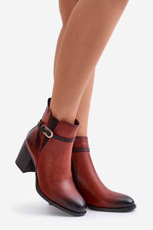 Women's Heeled Ankle Boots with Insulation and Strap Brown Zinithia
