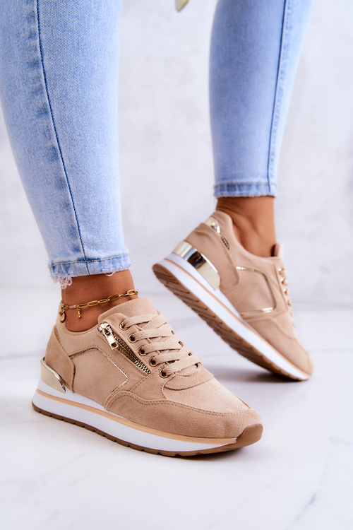 Buty Sportowe Zamszowe Platforma Ciemnobeżowe Riverside