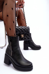 Leather Boots with Massive Heel and Zippers Black Littosa