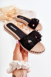 Women's Slippers With Material Flowers Black Susana