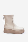 Women's Leather Boots On Platform Light Beige Lemar Jenefer