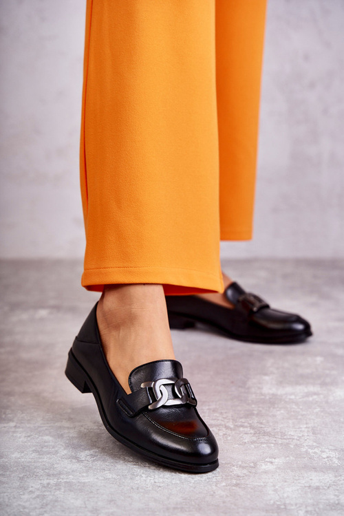 Półbuty Skóra Loafery Czarne Trine