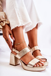 Fashionable Leather High Heel Sandals Maciejka 05522-25 Golden