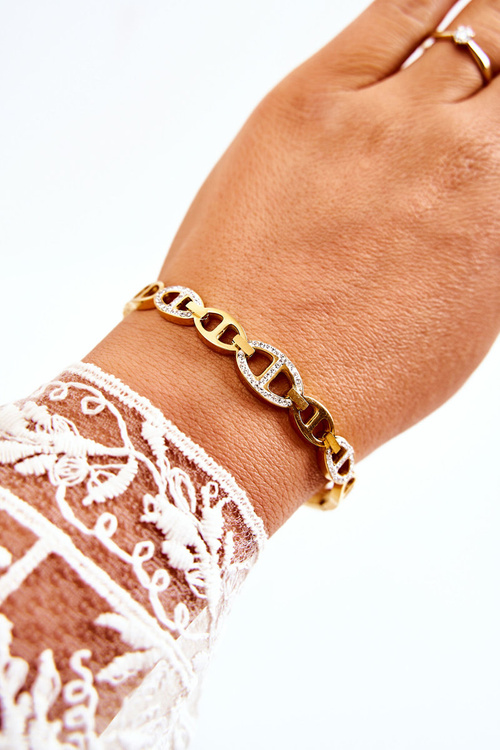 Elegant Steel Bracelet With Cubic Zirconia Gold