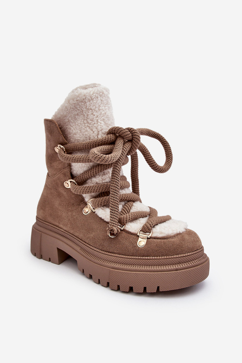 Women's Snow Boots Trappers with Beige Lacing Shala