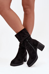 Women's Booties With Gathering On The Block Heel Warm Black Amoria