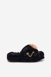 Ladies Fur Slippers With Bear And Decorative Elements Black Innalise