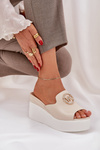 Platform And Wedge Sandals With Decoration Light Beige Nanessia