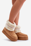 Women's Snow Boots On A Platform With Fur And Pattern Camel Deepanti