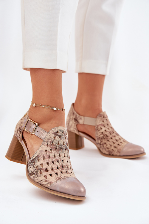 Botki Damskie Skóra Ażurowe Beżowo-Złote Maciejka 04962-43