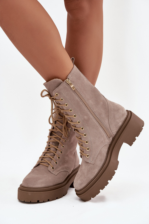 Women's workery made of genuine suede with heating Zazoo 4213 beige