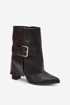 Insulated ankle boots on a heel with a rolled top and gold buckle black Ylenara