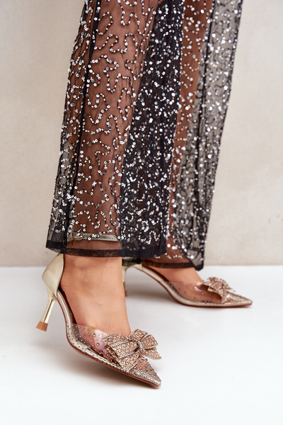 Embellished Heels With Bow Golden Laviri