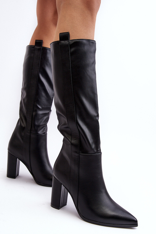 Lined Women's Over-the-Knee Boots with Block Heel Black Genzani