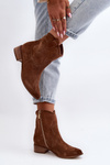 Suede Cowboy Ankle Boots With Low Heel Zazoo 3329 Brown