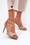 Sandals With Intertwining Straps On Heels Sergio Leone SK432 Dark Beige