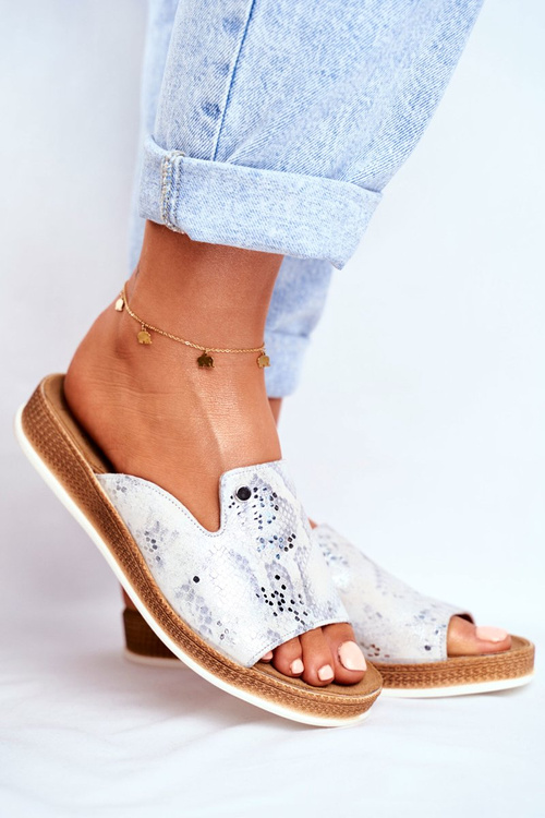 Elegant Leather Slippers Animal Print White Nicole 2495