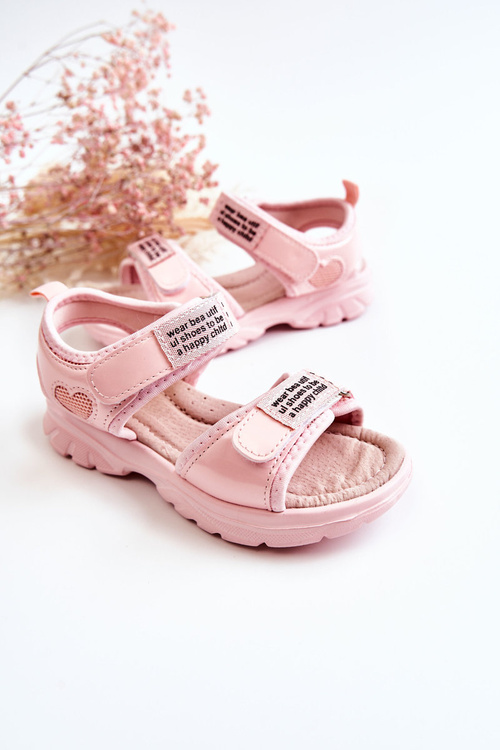 Leather Children's Sandals With Velcro Pink Amoss