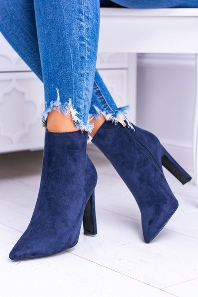 Navy Blue Suede Stiletto Boots Medea