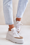 Sneakersy Masywna Platforma Skóra Naturalna Biało-Beżowe Lewski 3635/X