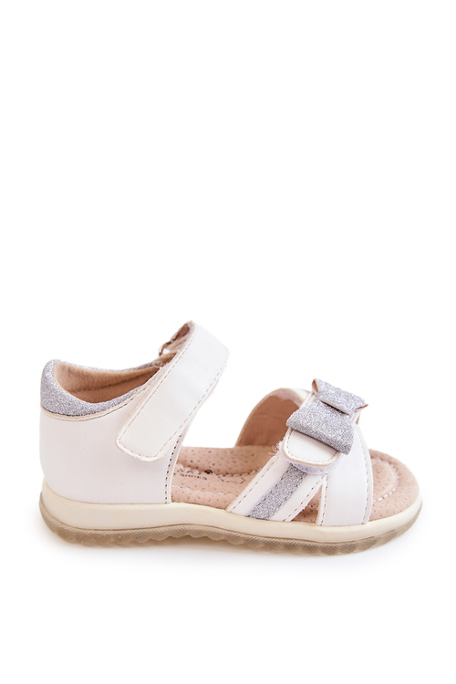 Children's Leather Sandals With Velcro White Lolly