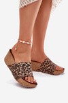 Zazoo 40289 Leather Women's Slides On Cork Wedge Leopard