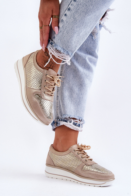 Leather Sport Shoes with Perforation S.Barski AL22246 Gold