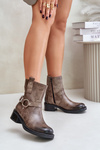 Zazoo 60480 Leather Ankle Boots On Low Heel Insulated Brownish Gray