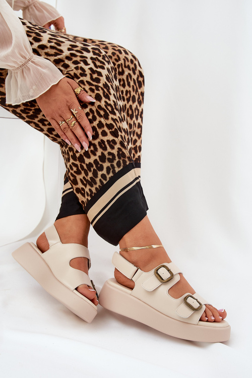 Women's Platform And Wedge Sandals With Buckles Beige Genorre
