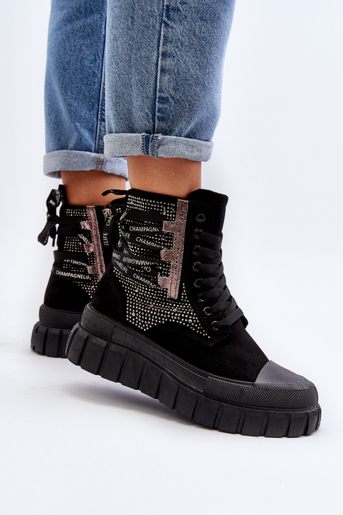 Trampki Damskie Wysokie Masywna Platforma Czarne Wonise EV-337