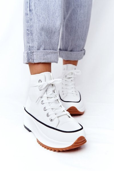 Women's Leather Sneakers On A Platform White Coachella
