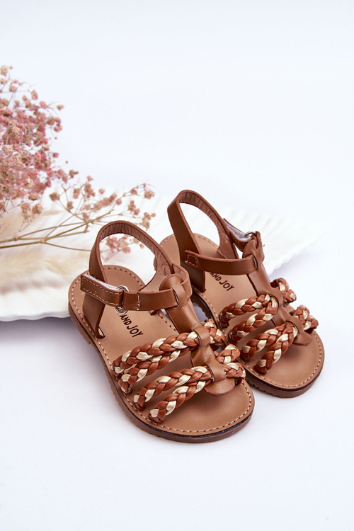 Children's Velcro Sandals With Stripes Brown Sammy