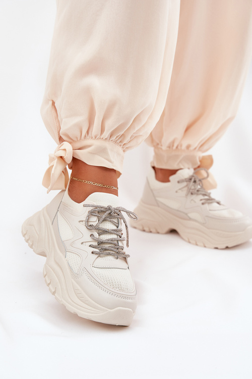 Women's Platform Sneakers with Decorative Lacing Beige Evalianne